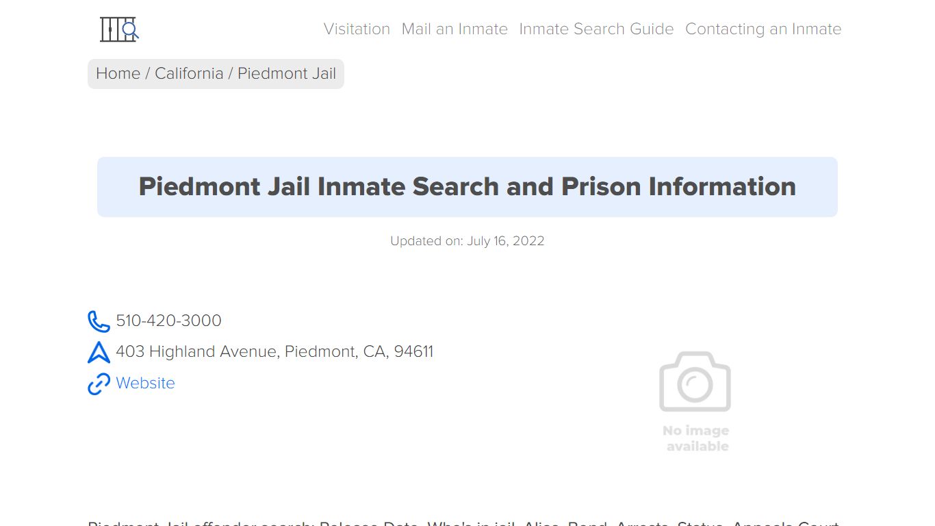 Piedmont Jail Inmate Search, Visitation, Phone no ...