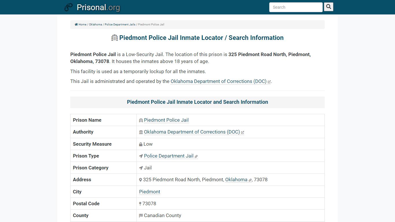 Piedmont Police Jail-Inmate Locator/Search Info, Phone ...