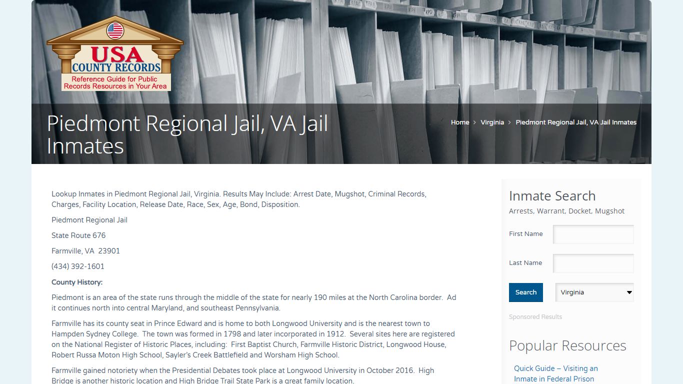 Piedmont Regional Jail, VA Jail Inmates | Name Search